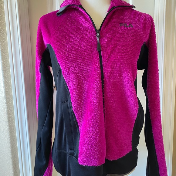 Fila Sport pink and black full zip fleece/faux fur jacket, size small - Picture 1 of 7
